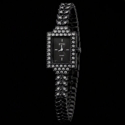 Elegance Imported Korean Shape Trending Leaf Watch for Women - Black